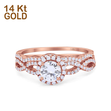 14K Rose Gold Two Piece Infinity Shank Round Bridal Set Ring Wedding Engagement Band Simulated CZ Size 7